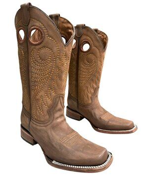 Circle G Brown Leather Square Toe Classic Cowboy Western Boots New